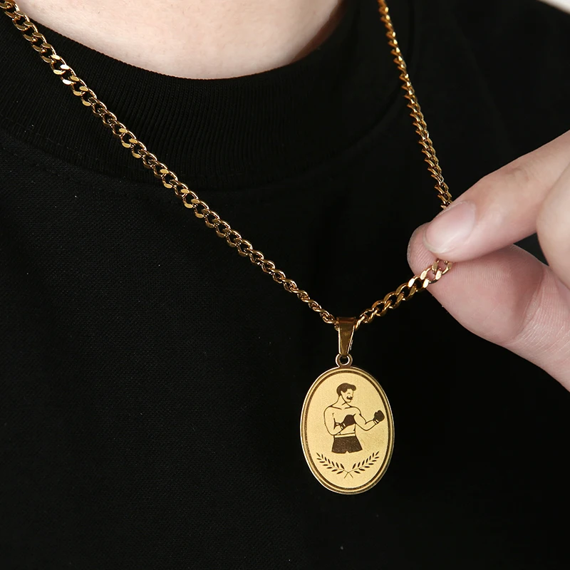 Tiki 2025 Trend Necklaces Fashion Boxing Oval Gloves Solid Color Pendant Men's Sports Casual Jewelry Hip Hop Decoration Men Gift