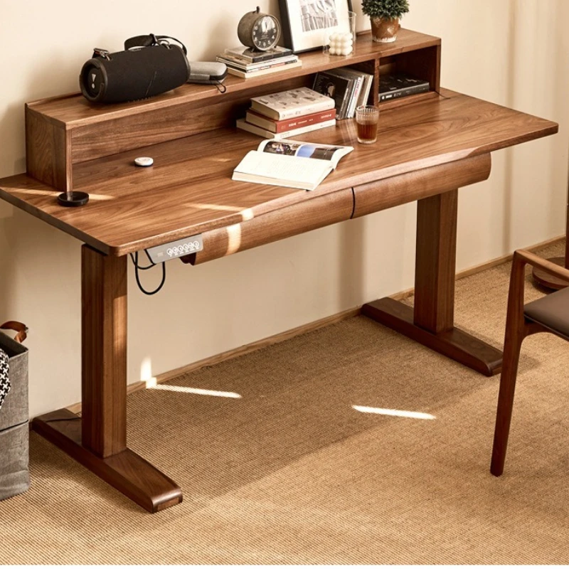 Gaming electric adjustable lifting workbench office computer black walnut desk