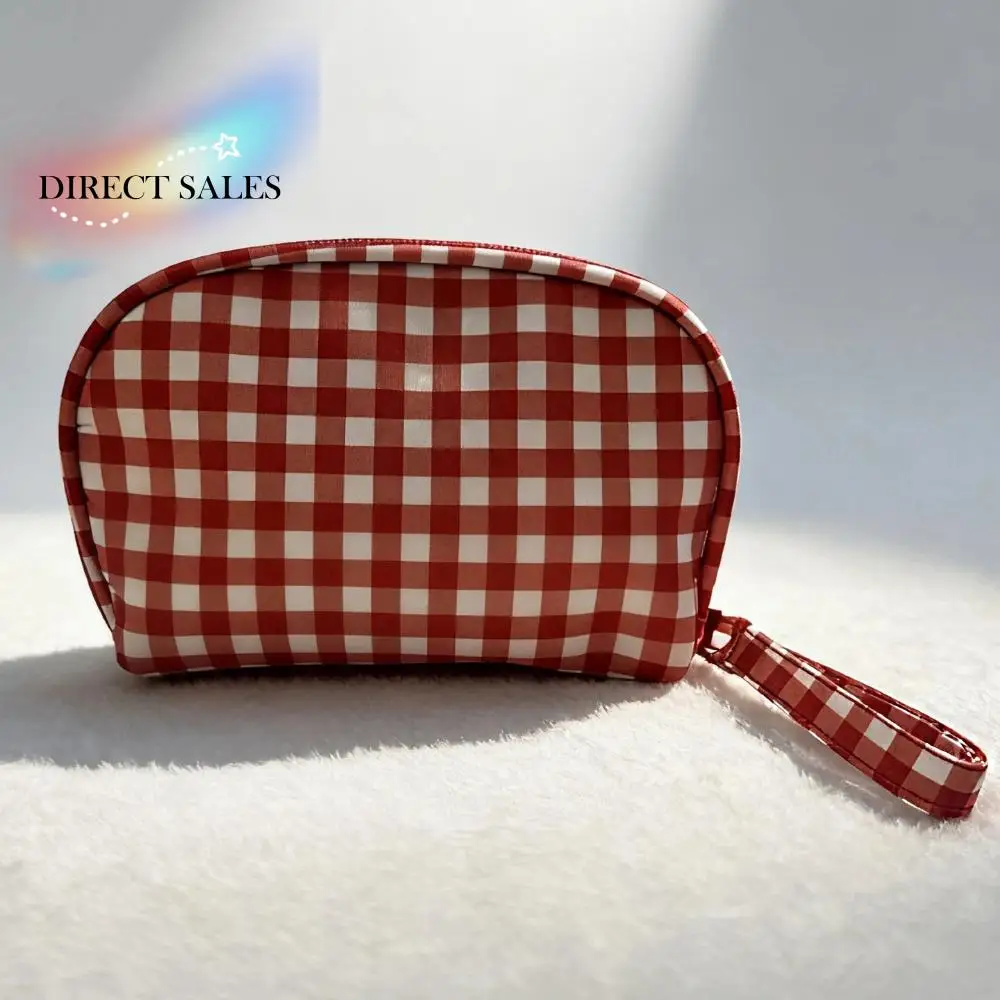 

Fashion Oxford Cloth Red Plaid Makeup Bag Multifunctional Waterproof Nylon Cosmetic Bag Large Capacity Travel Storage Bag Unisex