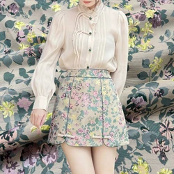 European Pastoral Style Jacquard Short Skirt Fabric Windbreaker Women's Customized Clothing Floral Fabric Spring and Autumn