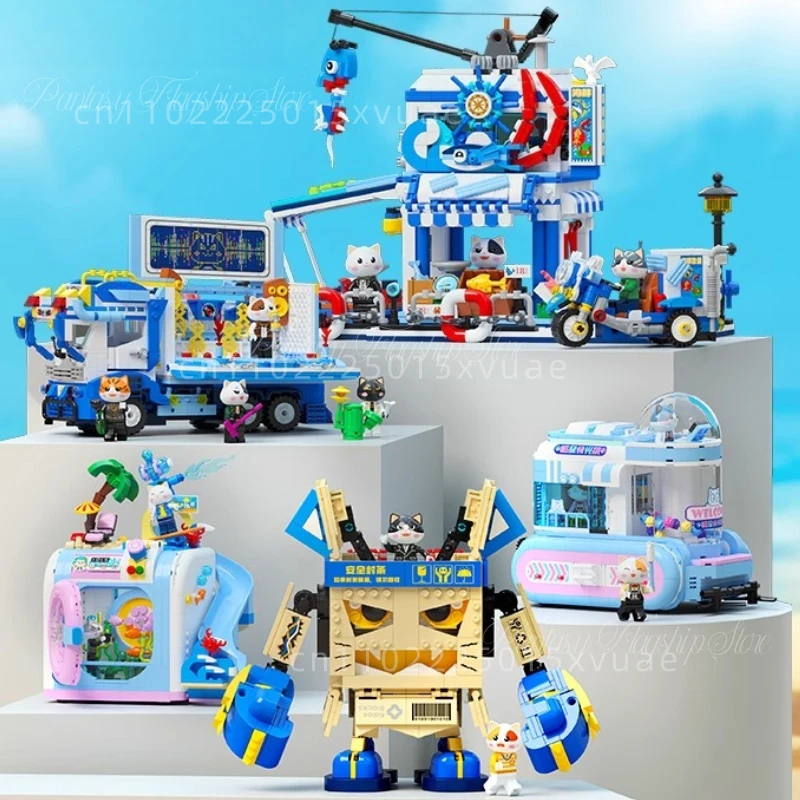 

Новые уличные строительные блоки с кошачьим пейзажем, не переместить моего Territory, маленькие частицы, собранная модель игрушки, украшение, детский подарок