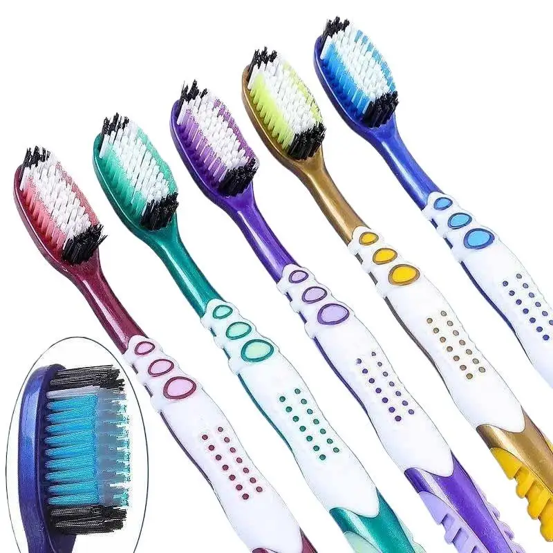 Random 5Pcs Colorful Manual Toothbrushes With Medium Hard Bristles And Ergonomic Non Slip Grip Perfect For Daily Oral Care.