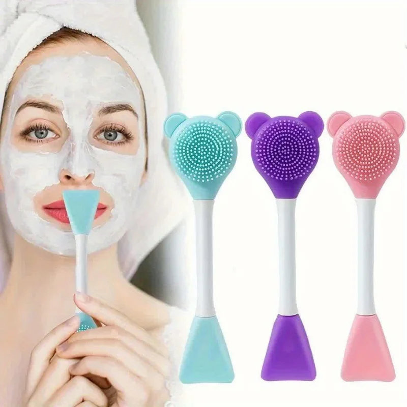 

2pc Bear-shaped Multifunctional Facial Cleaning Brush Soft Silicone Mask Application Deep Pore Cleaning, Perfect Gift for Women.