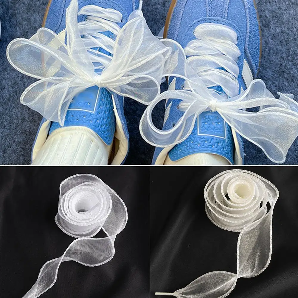 1 Pair 4cm Widen Organza Shoe Strings 120cm Women Bow Shoelaces Flat Silk Satin Ribbon Canvas Sneakers Sport Shoes Laces