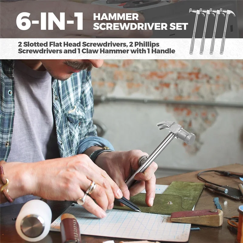 

AA63 HOT 4 Pcs 6-In-1 Hammer Screwdriver Set With Multitool Hammer Small Metal Hammer & Screwdriver For Repair Phones, Watches