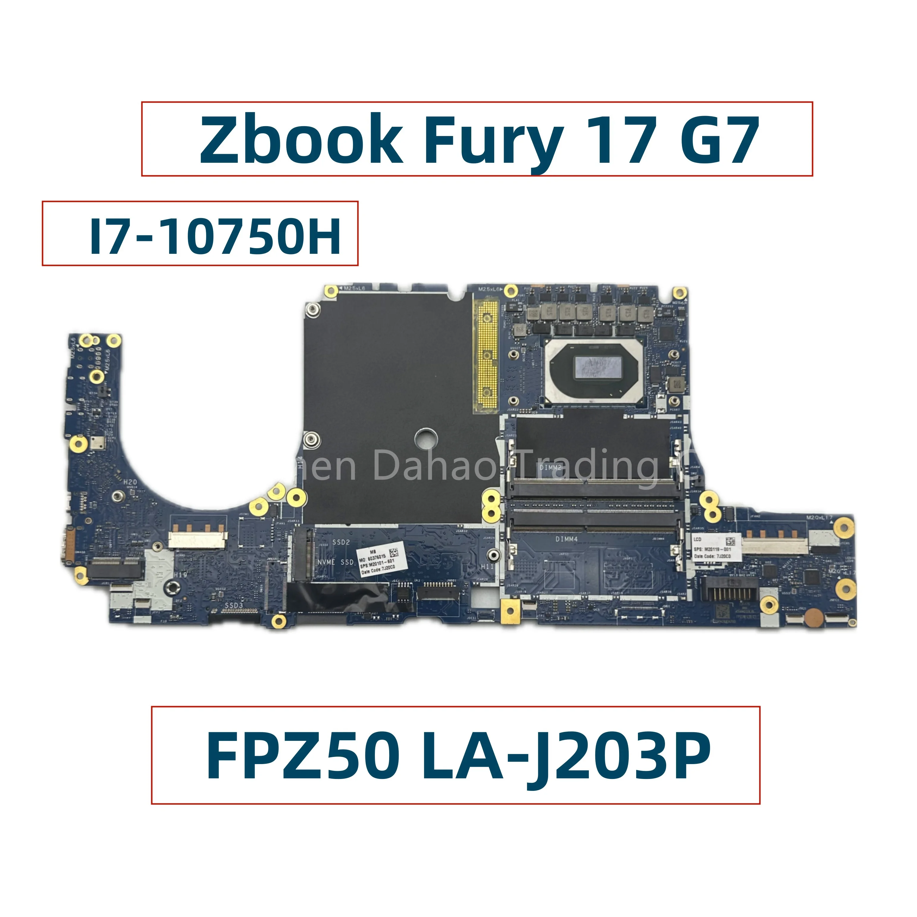 

M20101-001 M20101-601 For HP Zbook Fury 17 G7 Laptop Motherboard FPZ50 LA-J203P With Core I7-10750H CPU DDR4 Fully Tested