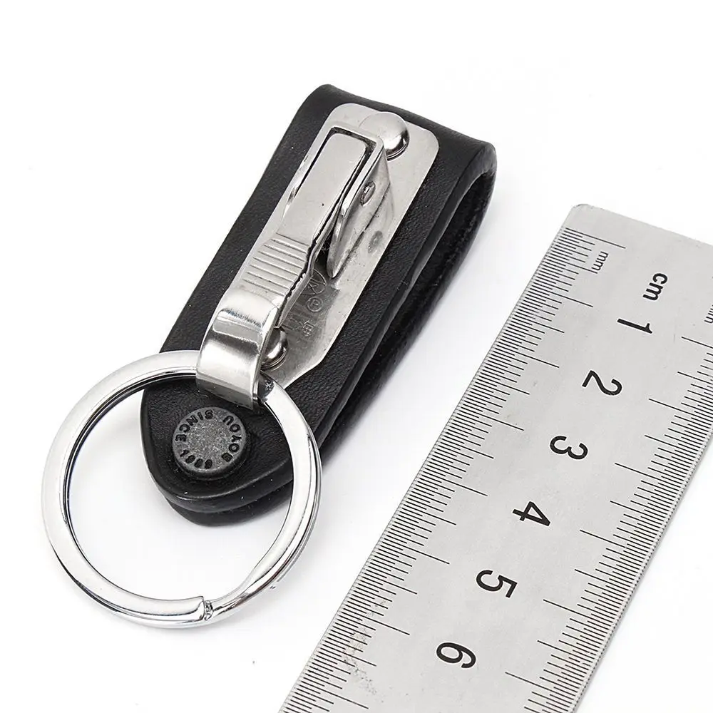 Business Style Detachable Leather Men\'s Waist Hanged Car Key Ring Accessories Keyring Holder on Belt Clip