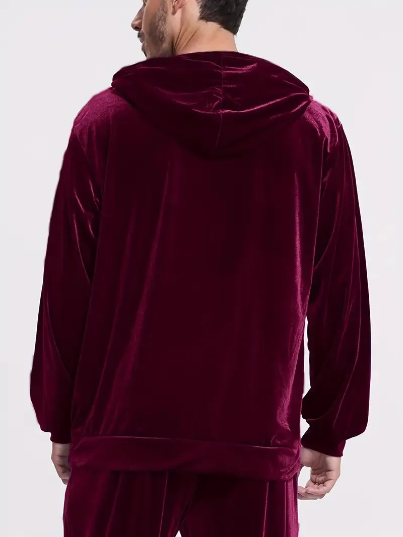 Herren-Trainingsanzug aus Samt in Goldoptik mit Reißverschluss-Hoodie, elastischen Bündchen und Jogginghose, Frühling/Herbst, europäisch-amerikanischer Casual-Stil, zweiteiliges Outfit – Detail 8