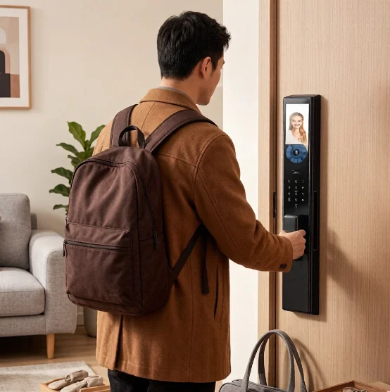 Smart Door Lock with Face Recognition, Zinc Alloy Body, 4200mAh Fast Charging, 5MP Fisheye Camera, App Control