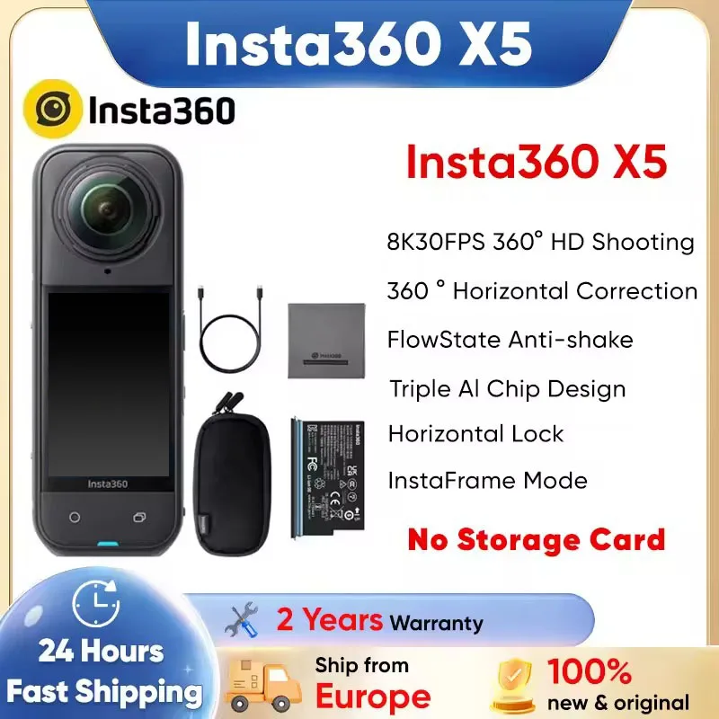 Caméra d'action Insta360 X5 étanche 8K 360 °   Action Cam Lens8K 30fps 360 °   Caméra d'action vidéo X5, protection contre le vent, résistance 185 minutes