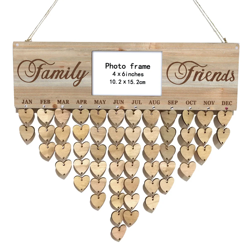 

Wooden Heart Shape Calendar Hanging Board DIY Photo Frame Message Reminder Board Birthday Gift Home Decoration