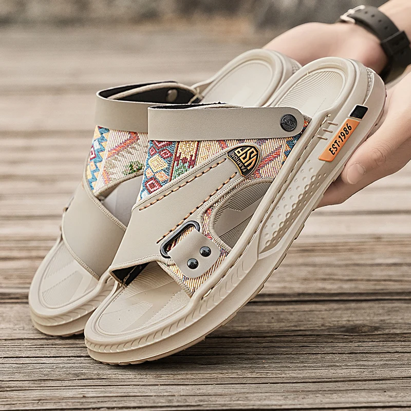 

YRZL Men's Slippers Summer Shoes Beach Sandals Comfortable Sandals for Men Non-Slip Breathable Male Slides Men's Casual Shoes