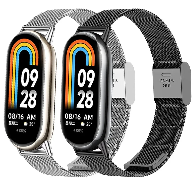 Metallgeflecht-Edelstahlarmband für Xiaomi Mi Band 9 8, Armband auf Mi Band 8 9, modisches Smartwatch-Ersatzarmband