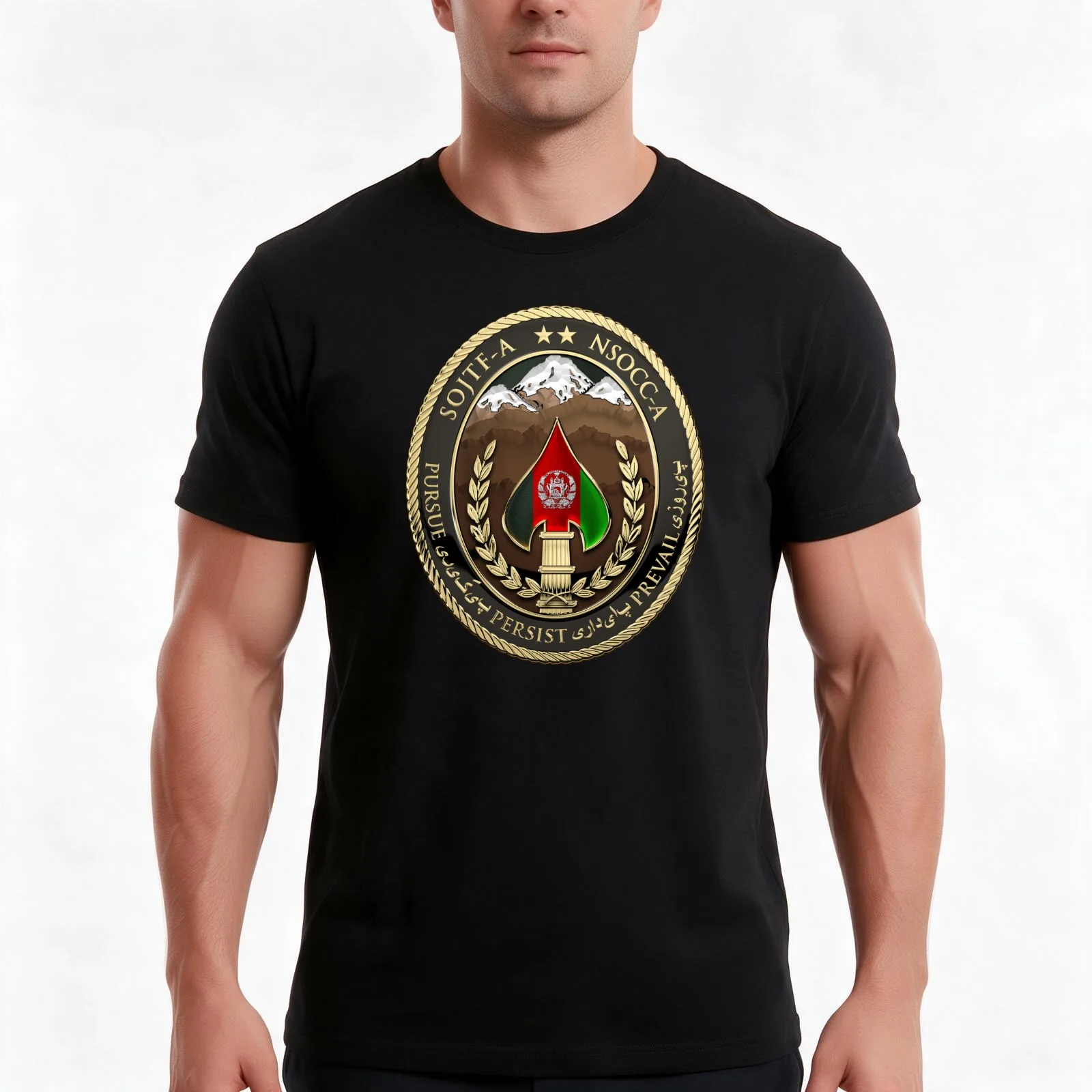 Special Operations Joint Task Force - Afghanistan -NSOCC-A/SOJTF-A Patch over Black Velvet T-Shirt Summer Casual Cotton Tee