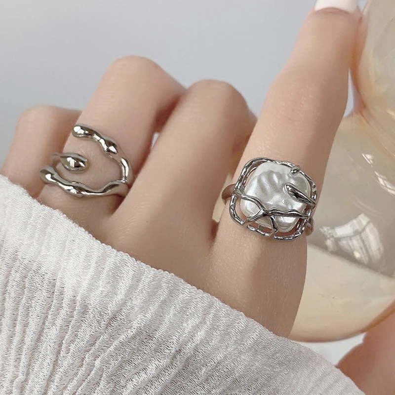 Minimalist Irregular Geometric Rings For Women Retro Romantic Drop Glaze Finger Ring Hollow Twined Opening Ring circlet Jewelry