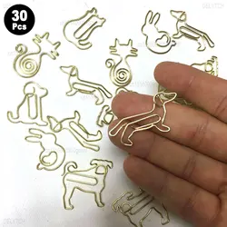 30Pcs Mini Paper Clips Different Shape Metal Bookmark Paperclips Set Photo Ticket Stationery Orgainzer Accessories Gold Color