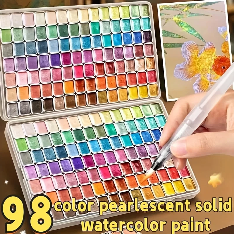 

98-цветный набор акварельных красок с металлическим мерцанием, жемчужные пигменты для художников, хоббийстов для иллюстраций, скрапбукинга, украшения
