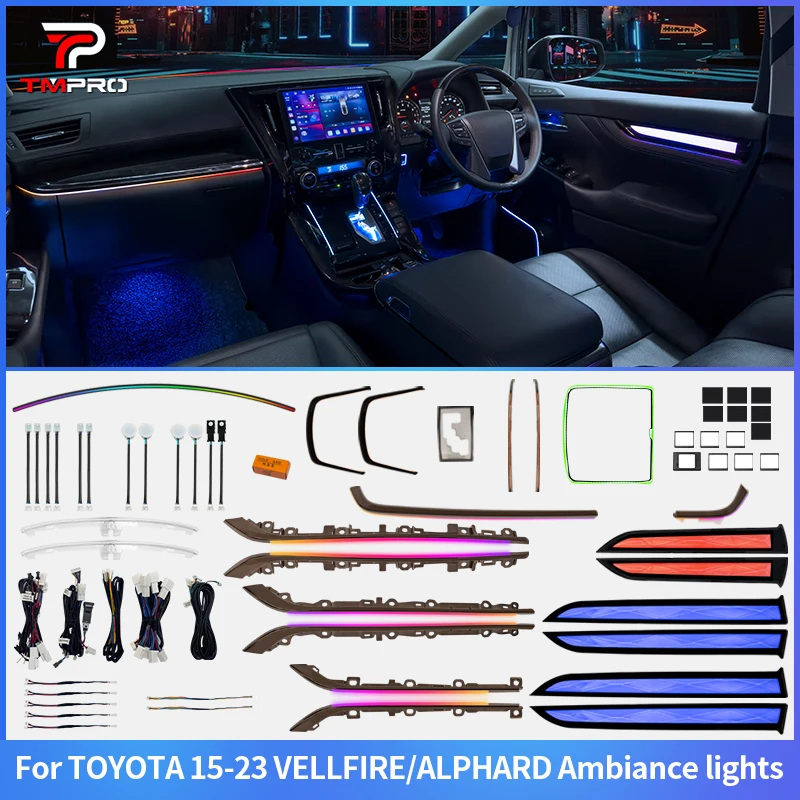 

TMPRO 64-цветное светодиодное окружающее освещение для левой или правой руки Toyota Alpha Vellfire 2015-2023, украшение интерьера автомобиля