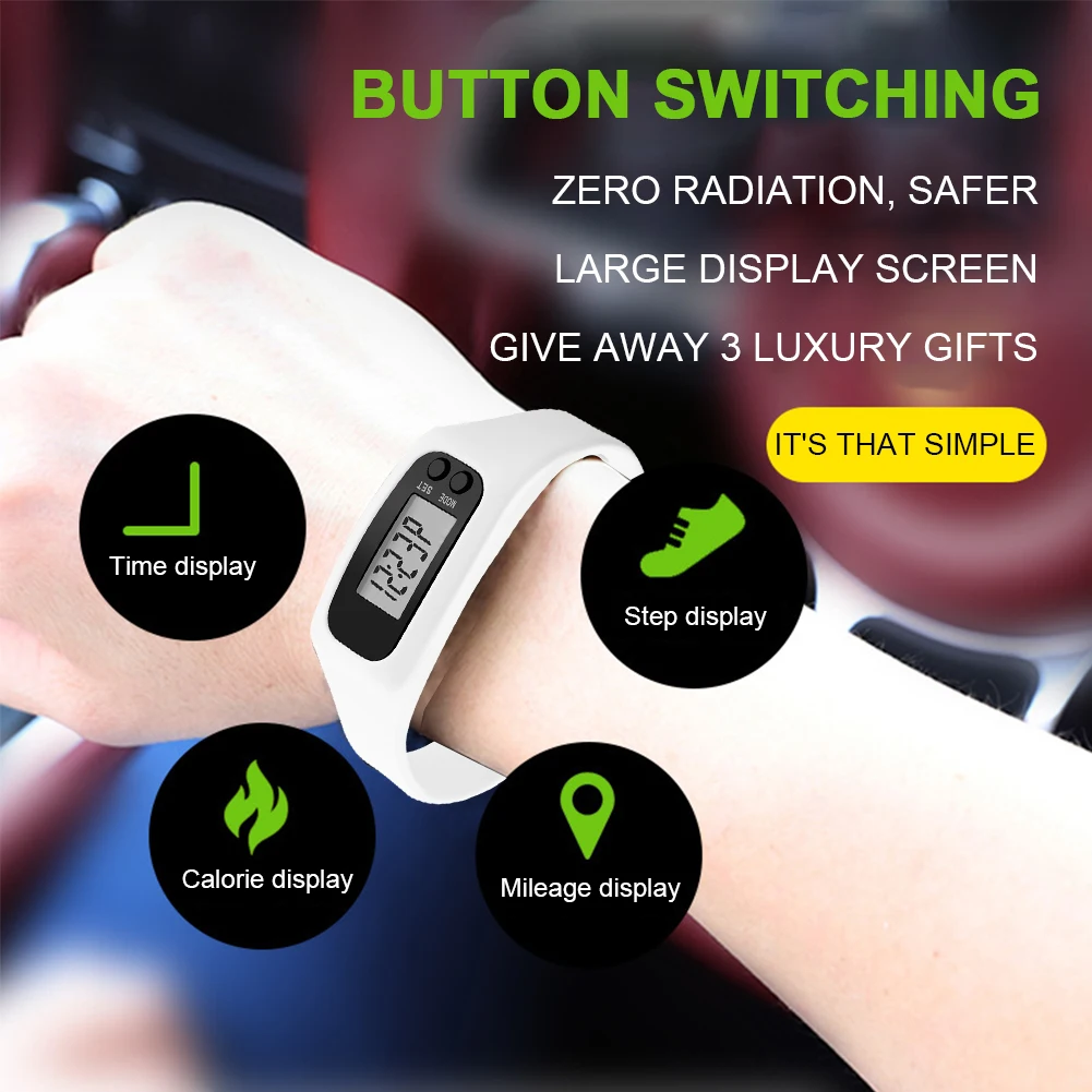 LED Pedometer Bracelet Wrist Calorie Counter 12/24H Time Display Walking Running Pedometer Silicone Step Tracker for Adults Kids