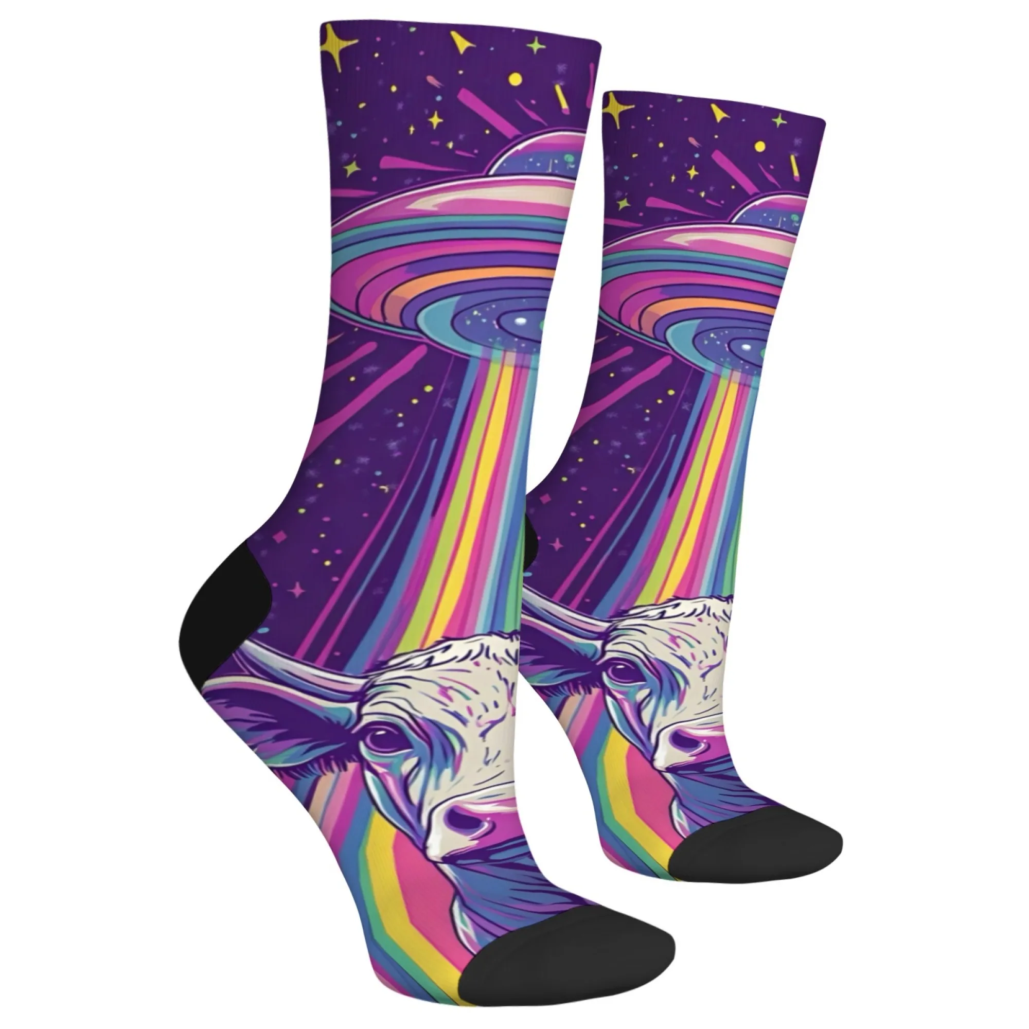 أزياء مضحكة الجدة الرجال طاقم الجوارب UFO البقرة طباعة نمط هدية مثالية لصديقها أو الزوج الجوارب نمط تريبي فريد #4