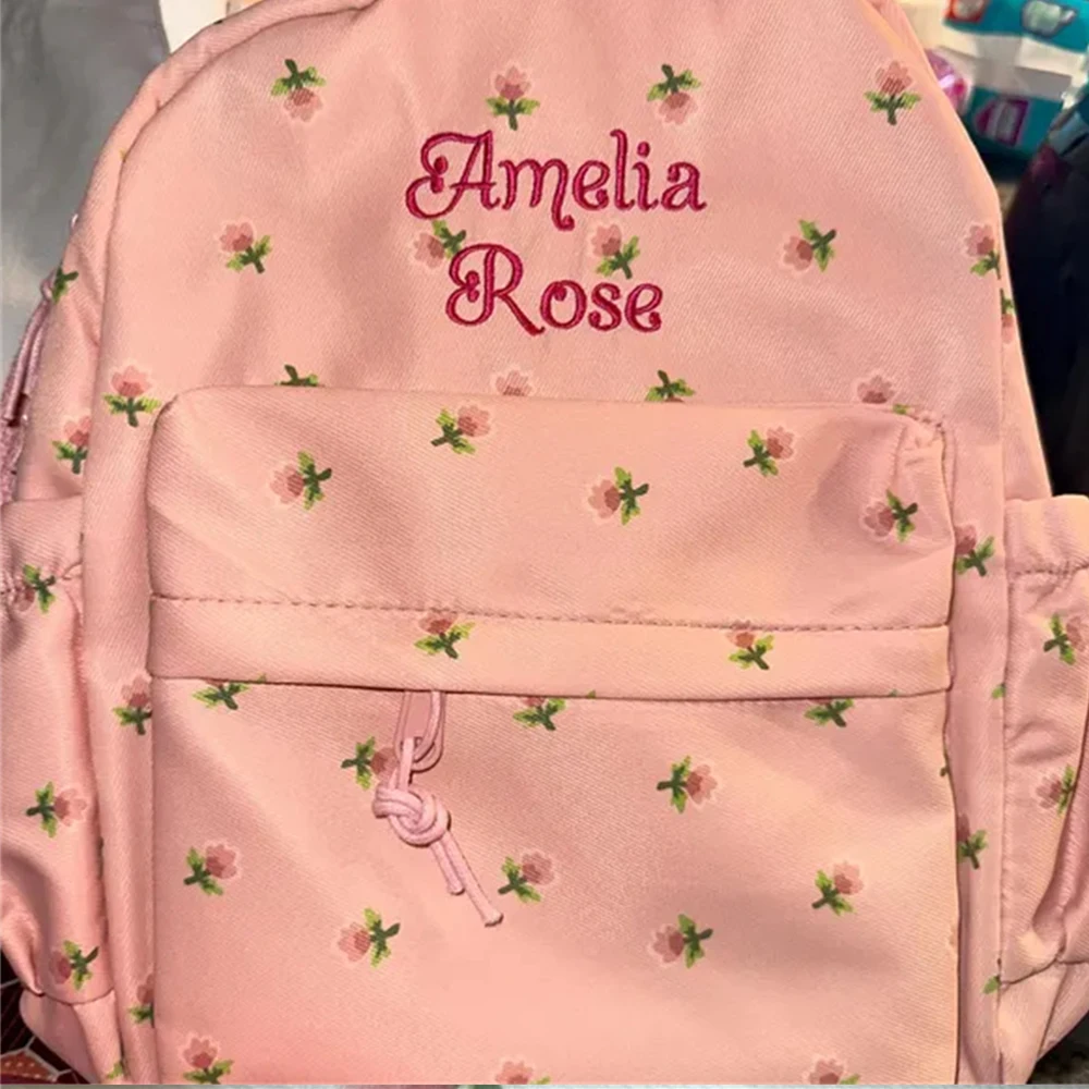 Personalized Floral Backpack for Girls Custom Embroidery Name Fresh Student Schoolbags Women's Travelling Shoulder Backpacks