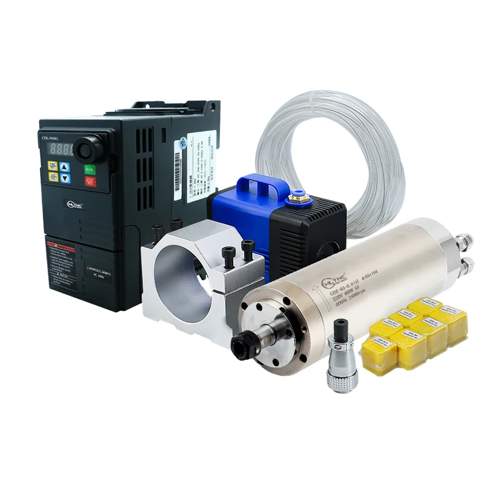 

HLTNC High Speed 24000rpm 0.8kw 800W ER11 220V 5A Water Cooled Metal Milling Spindle Motor With 1.5kw 220V VFD For Cnc Router
