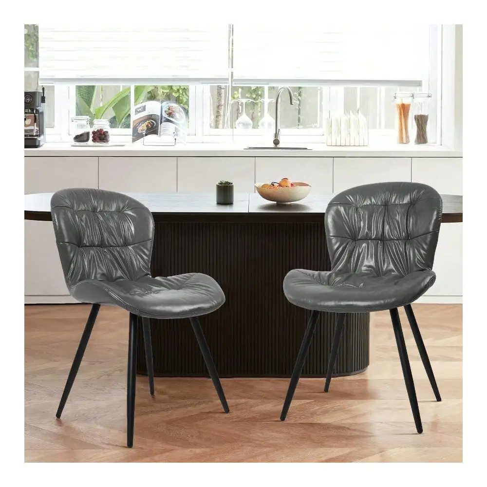 Chair With Rubberwood Frame Covered In Polyurethane Synthetic Leather, Set Of 2,