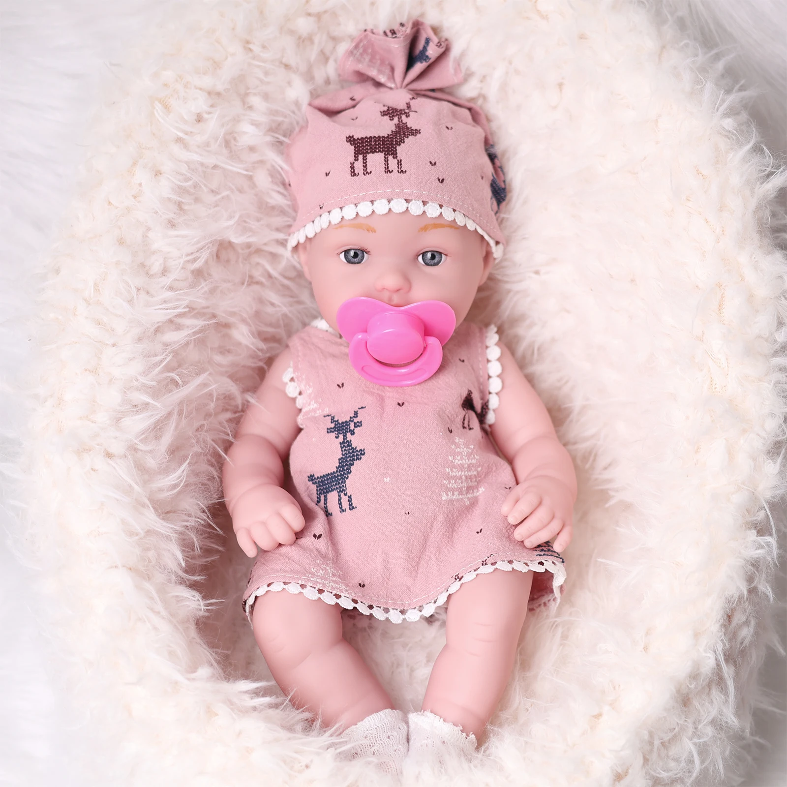 One Piece 12.6 Inches Newreborn Baby Doll Light Pink Color Clothes Vinyl Body 32cm Realistic Reborn Baby Dolls with Pacifier