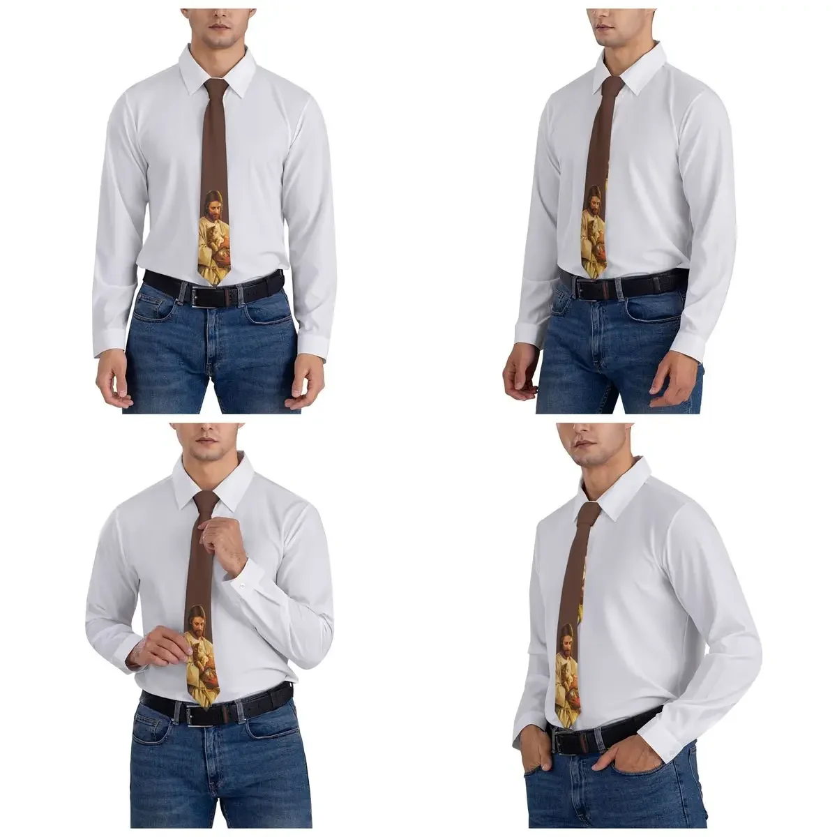 Cristo y su gato corbata Unisex de seda de poliéster, corbata de cuello de Jesús de 8 cm de ancho, accesorios para hombres, corbata de boda y oficina