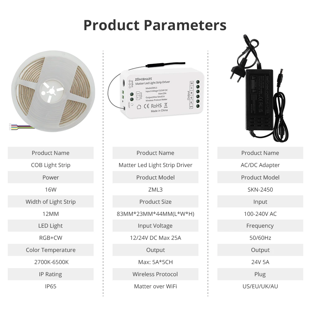 Zemismart COB Led Strip Light RGBCW IP65 with Matter WiFi Led Driver Support Alexa Google Home Smartthings Homekit App Control - view 6