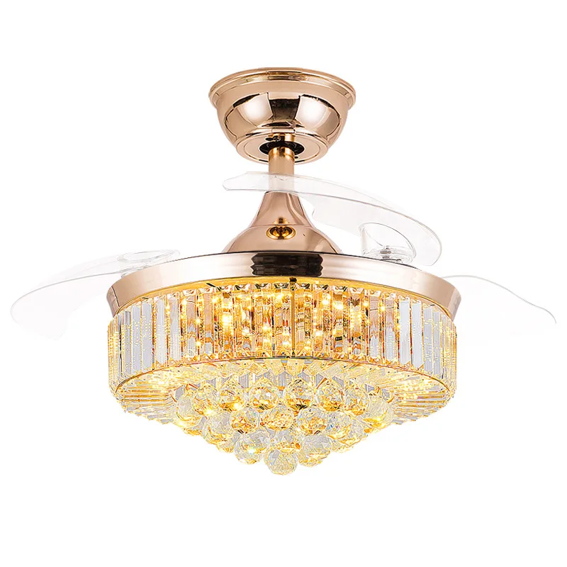 

European crystal fan light living room dining room household ceiling fan light atmospheric silent belt