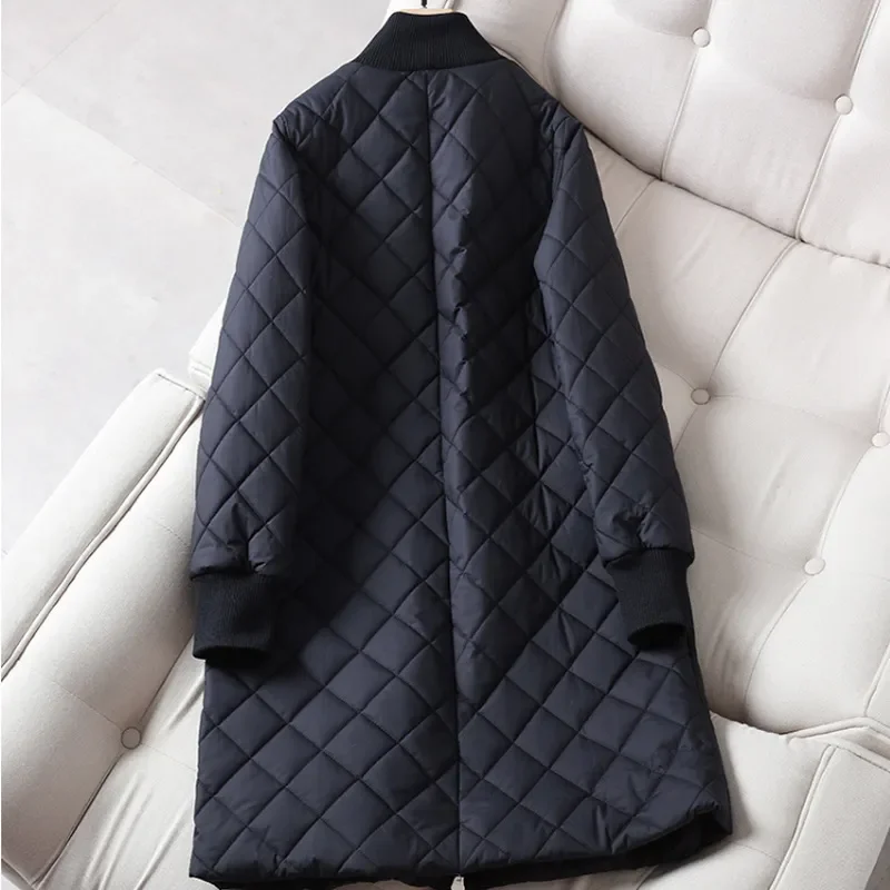 Winter Coat For Women 2024 Commuter Solid Diamond Plaid Stand Collar Mid Length Cotton Padding Jackets coat