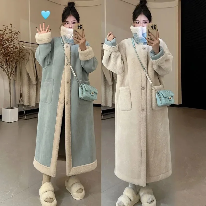 2024 Winter Thick Women's Long Double sided Lamb Plush Suede Suit with Leather Fur Integrated Environmental Protection Fur Coat