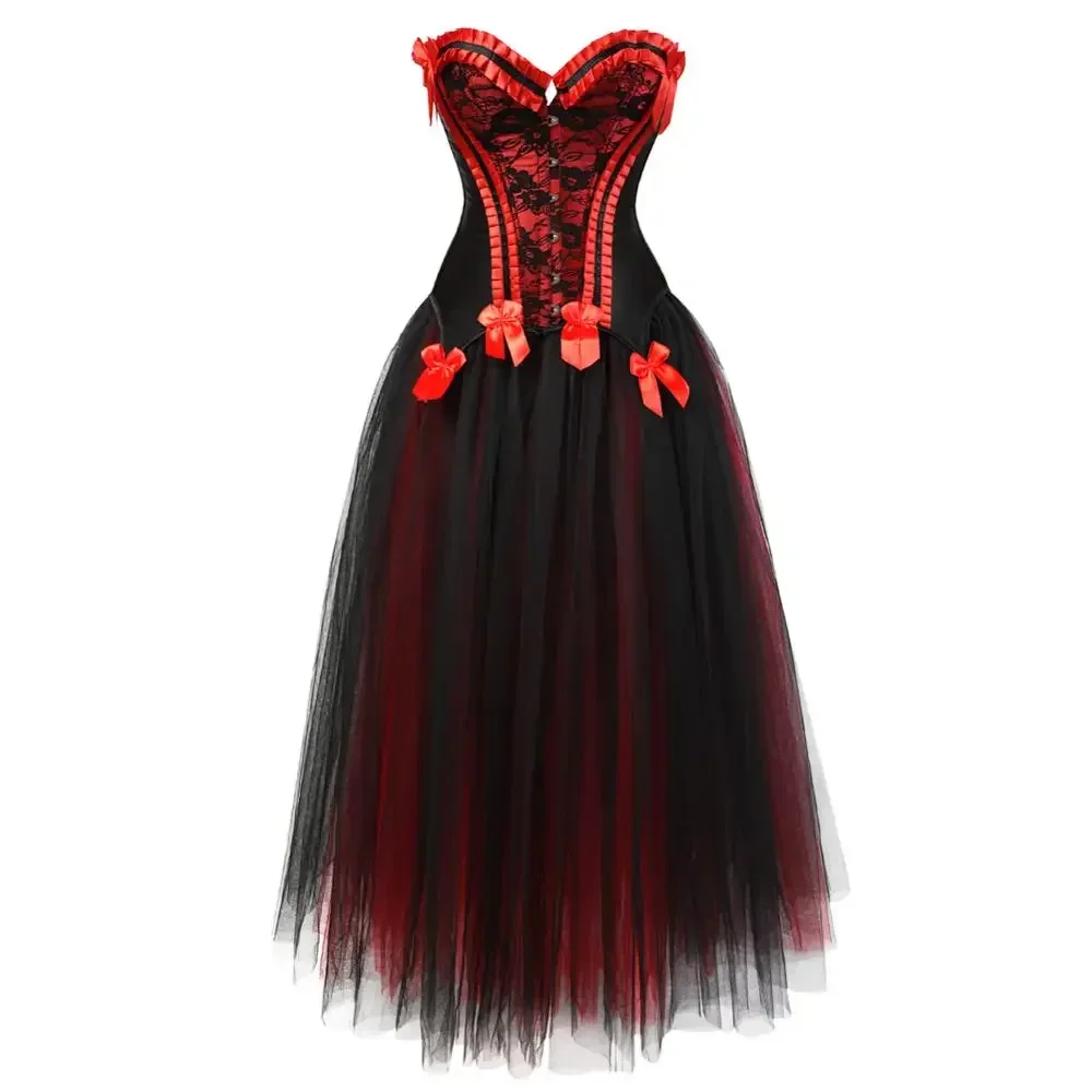 Gothic Corset Skirt Steampunk Boned Bustiers with Princess Skirts Lace Trim Corsets Sexy Wedding Party Outfits Halloween Costume