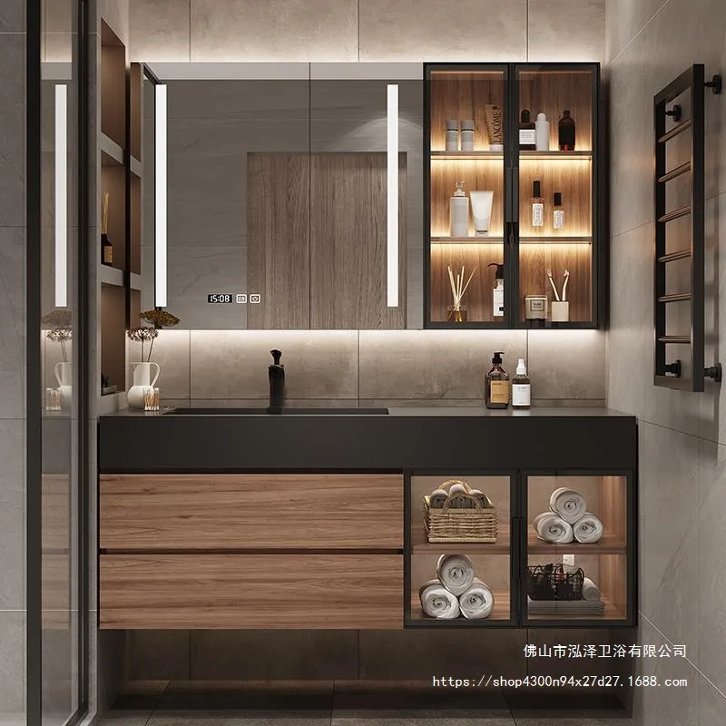 Luxury Rock Slab Integrated Bathroom Cabinet Combination Modern Simple Washbasin Toilet Wash Table Mirror Bathroom Cabinet Set
