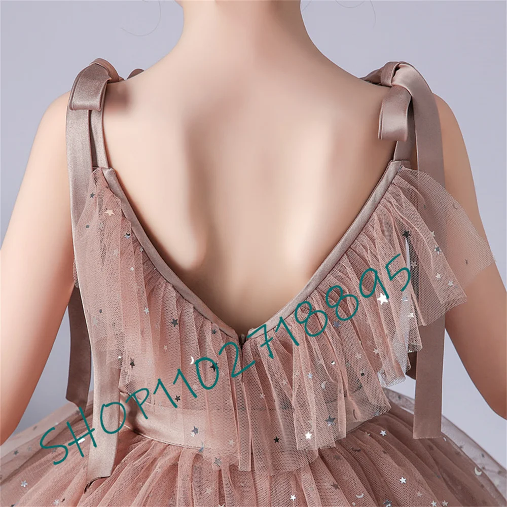 Luxury Flower Girl Dresses For Wedding Ruffles Tulle Detachable Train Kid Birthday Party Gown Formal Pageant Princess