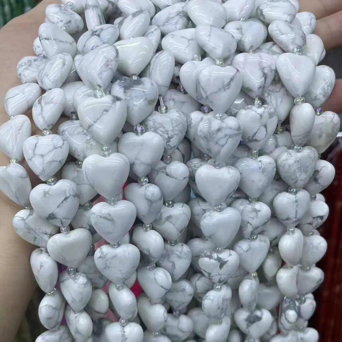 

15mm Natural Stone Beads Heart Shape White Turquoises Howlite Crystal Loose Beads For Bracelets Necklace Jewelry Making