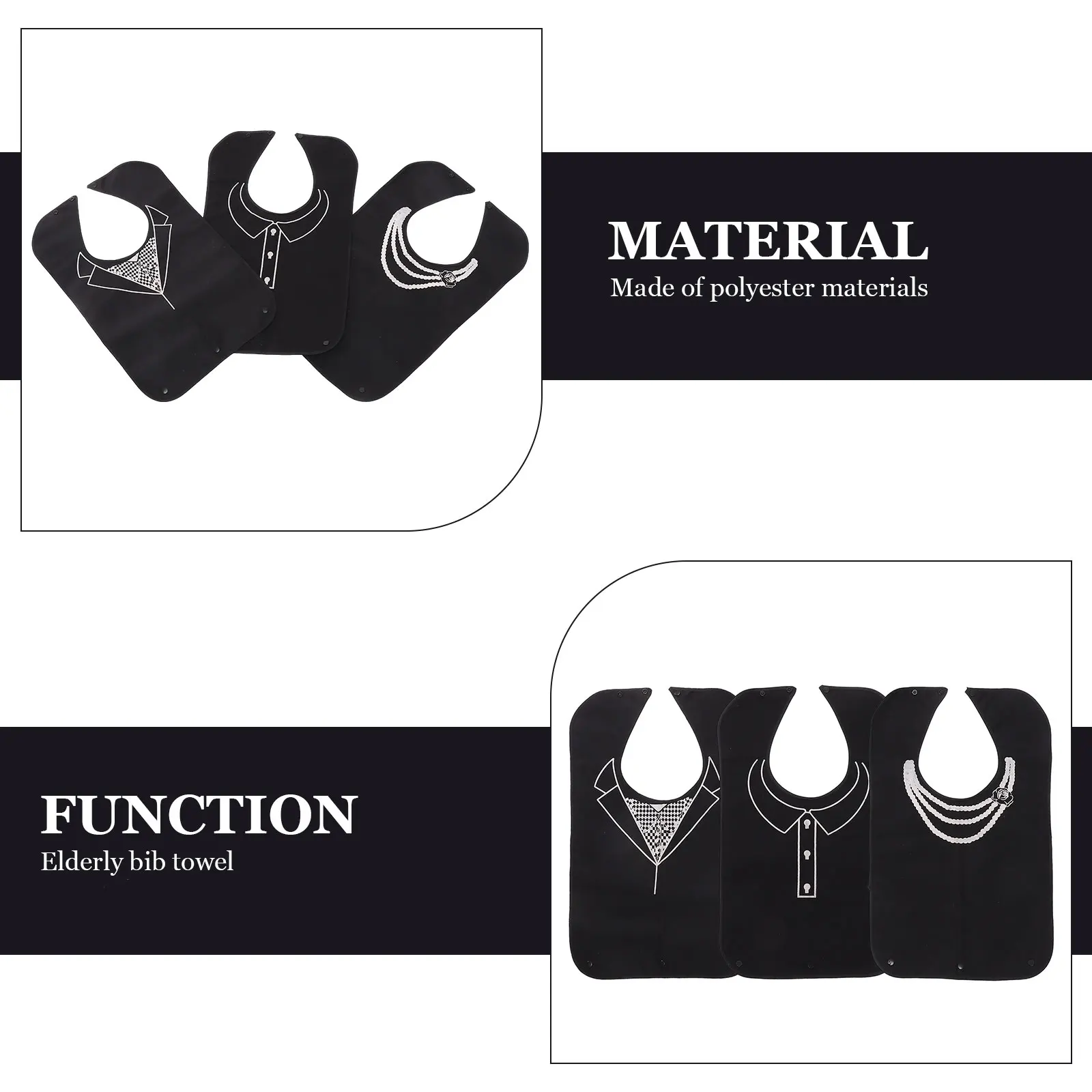 

3pcs Waterproof Bibs Large Size Easy Clean Durable Adjustable Snap Suitable Seniors Eating Personal Health Care Accessories
