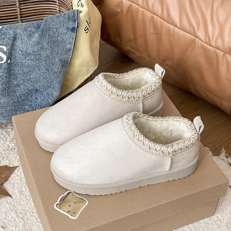 شتاء 2024 جديد كشمير دافئ نعل سميك بدون كعب مغطى نصف ممسحة كشمير دافئ بوتاس موخير بوتينز دي موجر
