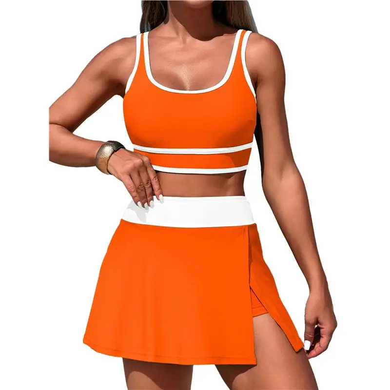 

A40Z-Women's Bikini Sets Tummy Control Swim Skirt Two Piece Swim Suit Color Block Bathing Suit