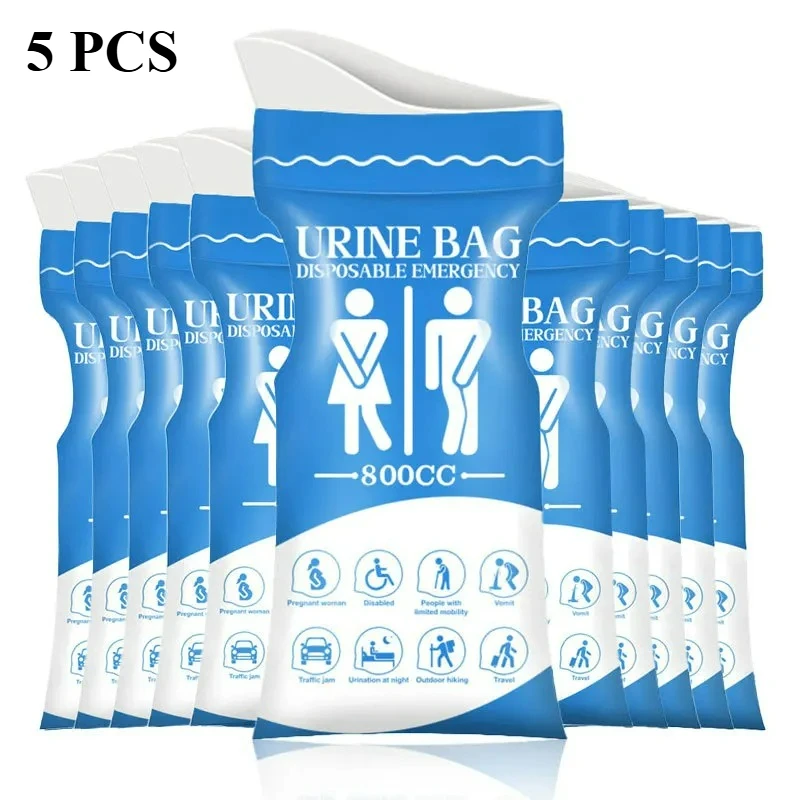 

5pcs 800CC Vehicle-mounted Outdoor Emergency Disposable Portable Urine Bag Unisex Long-distance Travel Eco-friendly Urine Bag