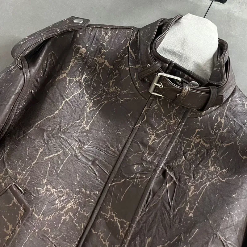 Damenmantel Frühjahr 2025, neue Mode, natürliches echtes Schaffell, kurze Länge, importierte Haut, Faltenprozess, Kragenkrawatte