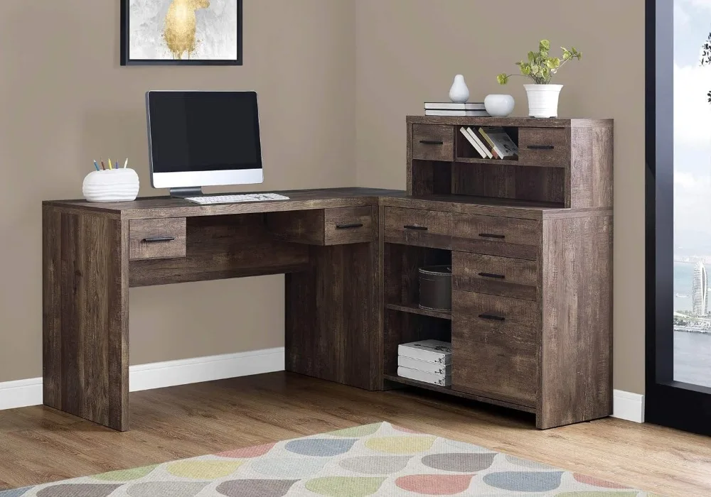 Specialties Computer Desk L-Shaped - Left or Right Set- Up - Corner Desk with Hutch 60"L (Cappuccino)