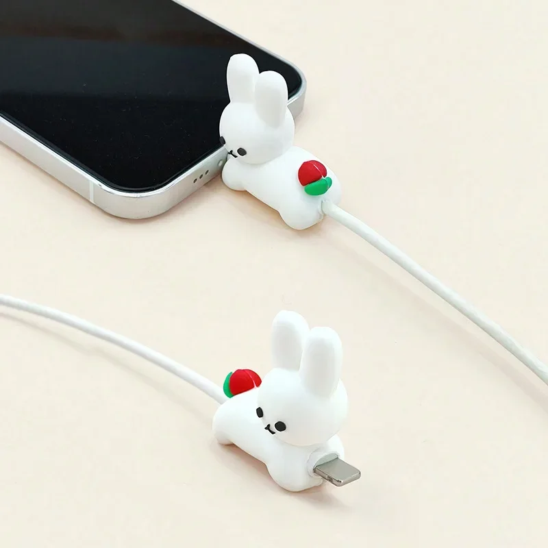 Cute Cartoon Rabbit Cable Protector For iPhone USB Charging Cord Organizer Anti-Breaking Kawaii Cable Winder Cover