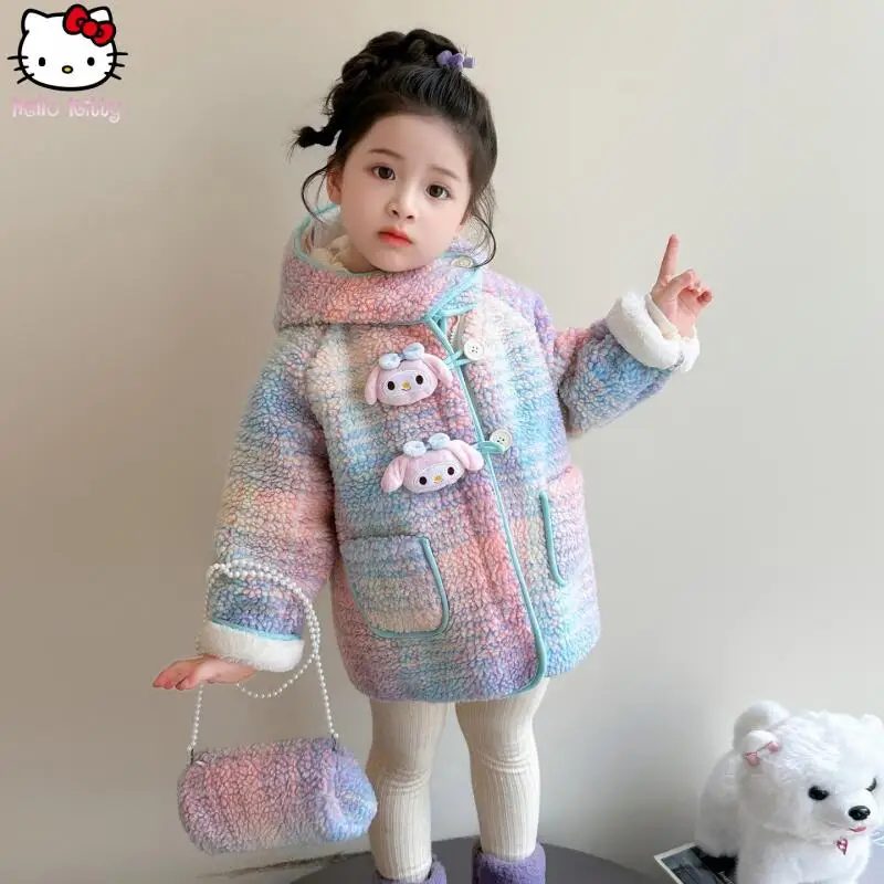 

Girls My Melody Warm Hooded Jacket Kawaii Autumn Winter Cartoon New Anime Girl Sanrio Thickened Cotton Clothing Fashion Tops Bag