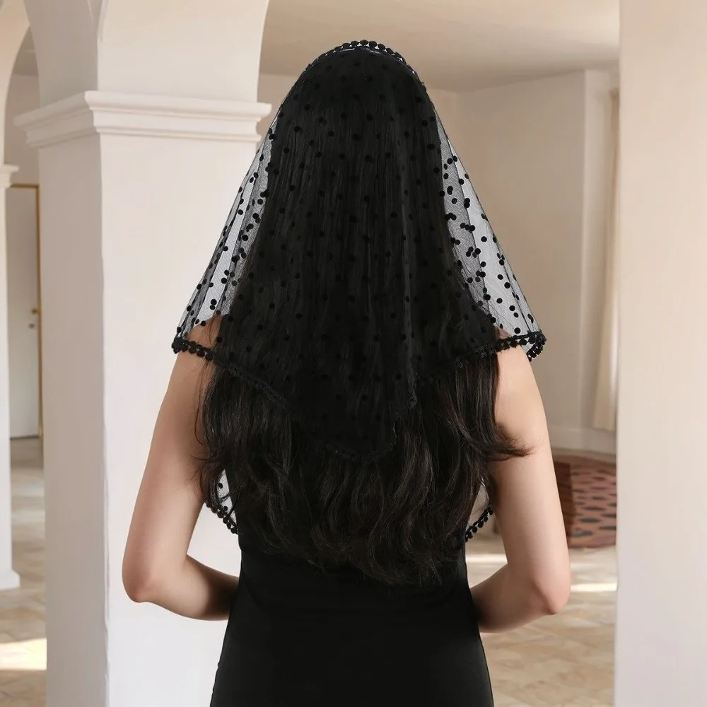 Voile de mariée triangulaire blanc uni, couvre-chef en gaze, écharpe en maille, coiffe en polyester, châle triangulaire à pois pour fiançailles