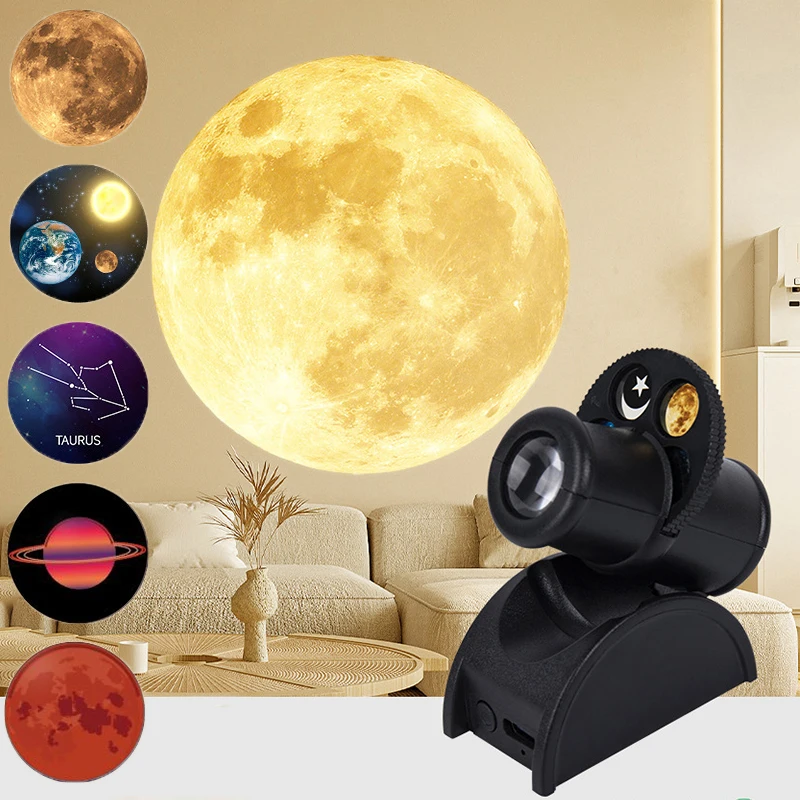 USB Moon Projection Lamp Planet Projector Replaceable LED Night Light Earth Constellation Background Atmosphere Wall Lamps