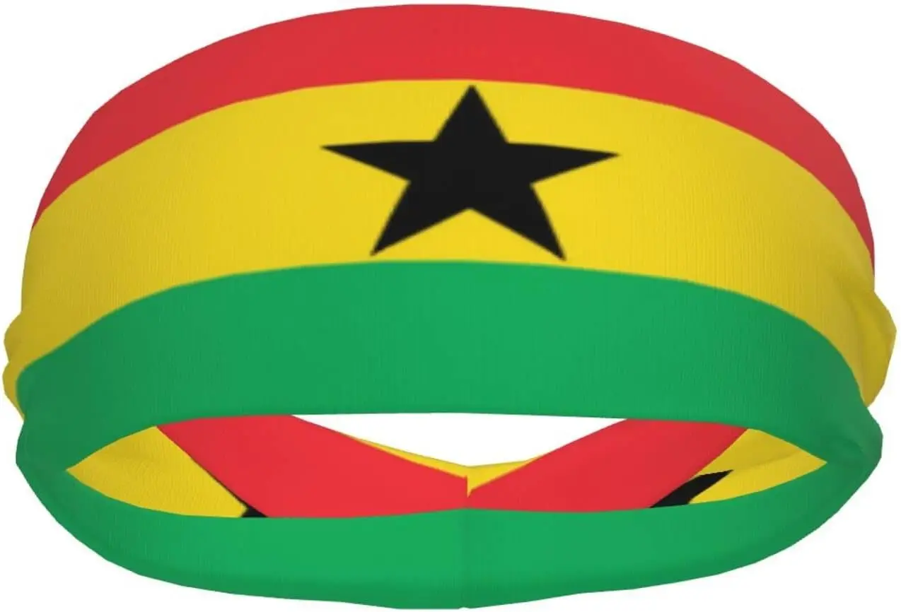 Workout Sweatbands for Head Ghana Flag Sport Hair Bands for Men Women Hair Non Slip Moisture Wicking Headband for Running