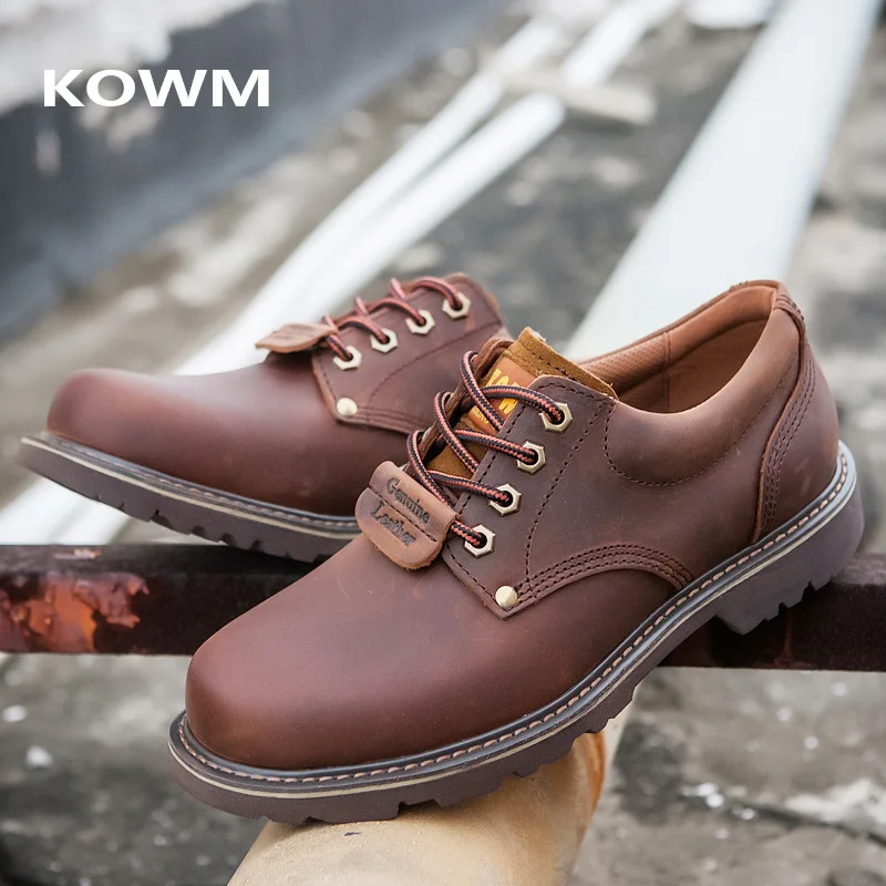 KOWM Cowhide Hiking Shoes Men Waterproof Male Motorcycle boots Tactical Hunting Boots Desert Combat Ankle Boots travel sneakers