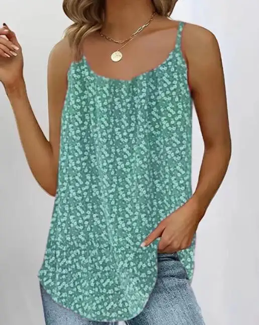 

Women's Top 2023 Summer Casual Sleeveless Print Large Swing Strap Loose Tank Top Fashion Basics Vest Pullover Female Clothing